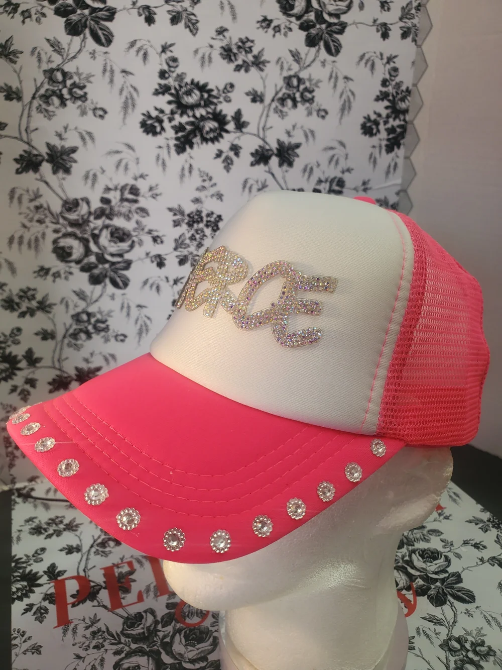 Pink and White Rhinestone 'Fierce' Trucker Hat